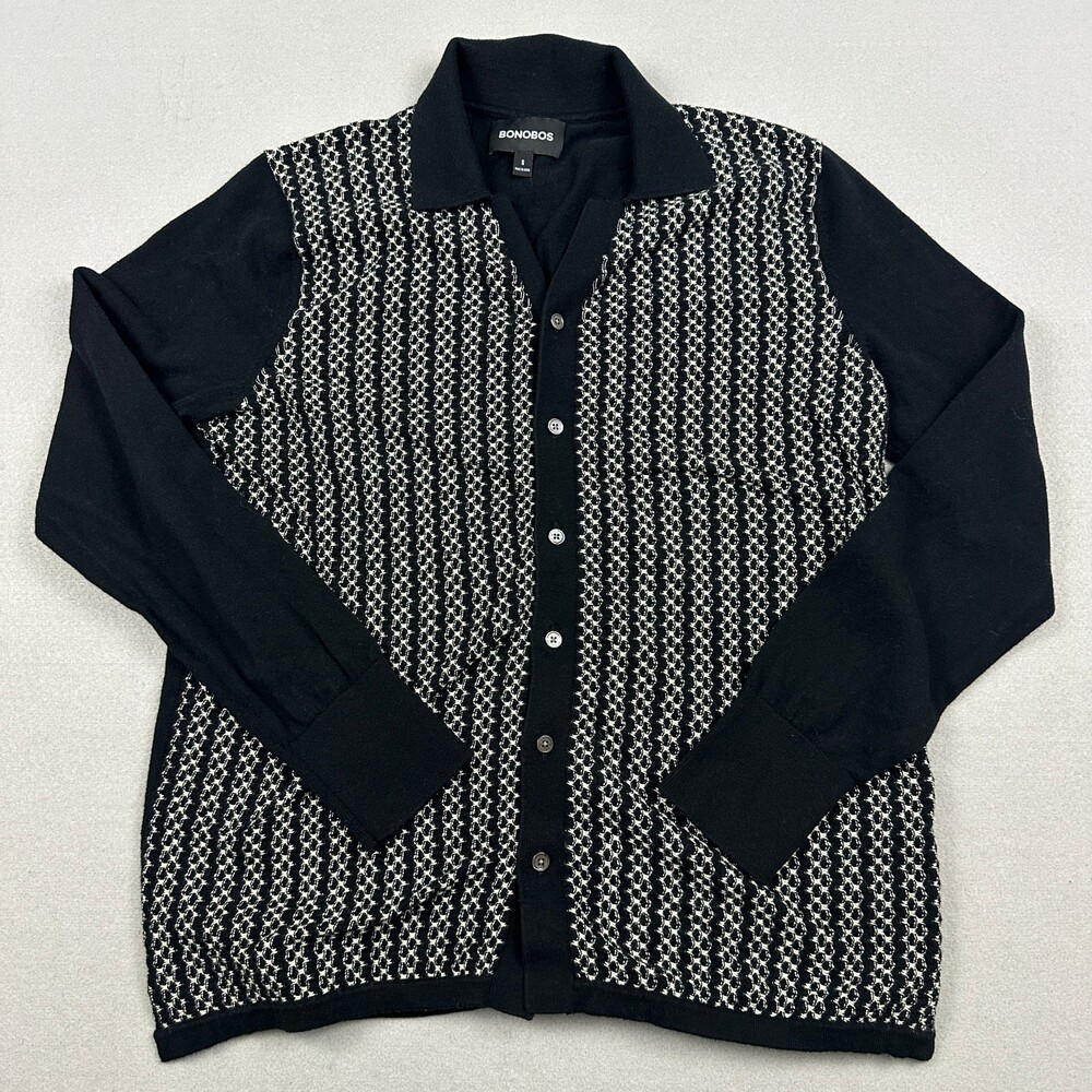 Bonobos Sweater Men Small Black Patterned Knit Cashmere Blend Cardigan S